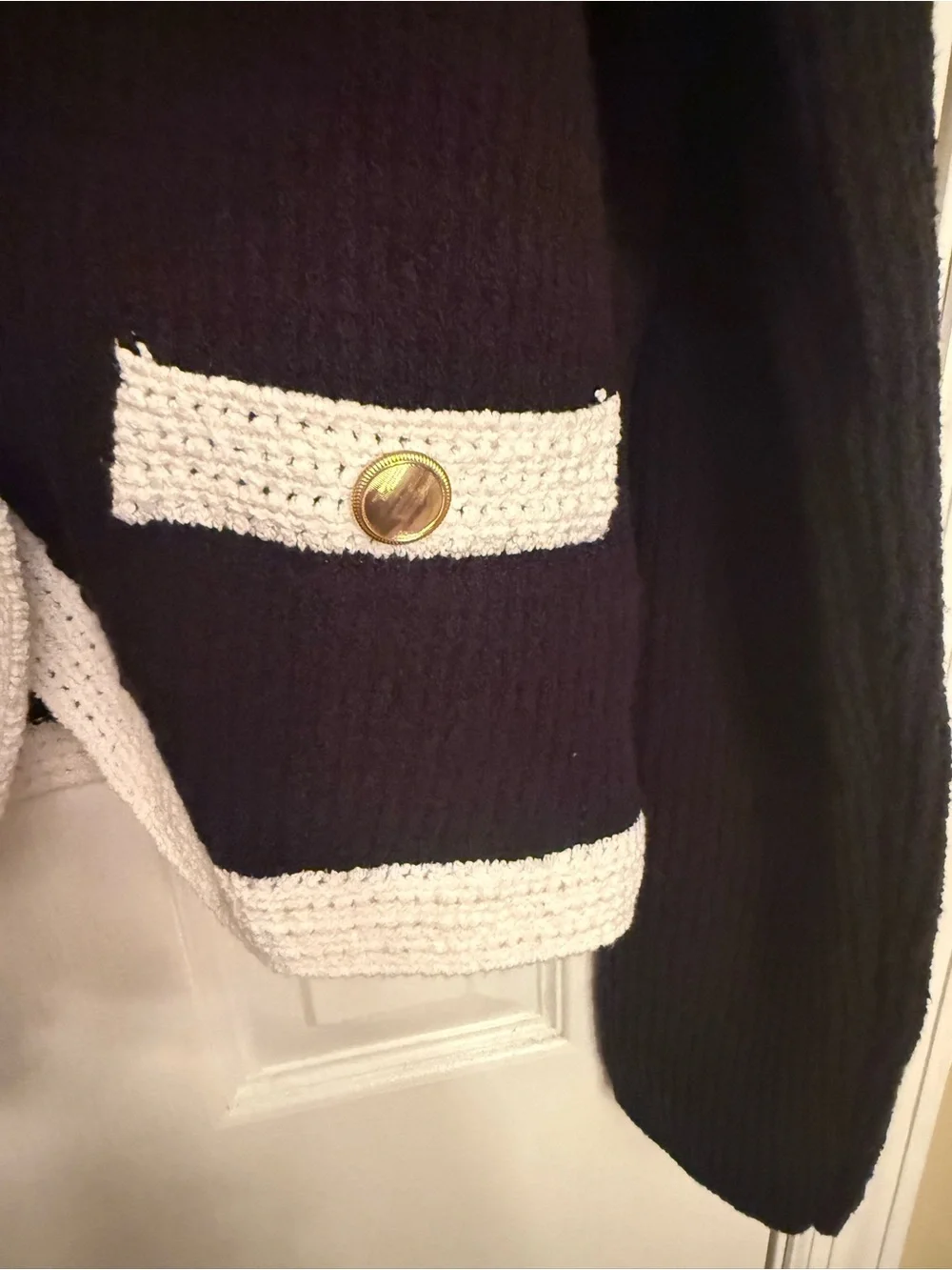 New Ann Taylor Black Cardigan with White Crochet Trim and Gold Button large $169 - Picture 4 of 6